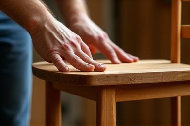 Applying finish to a restored wooden chair.